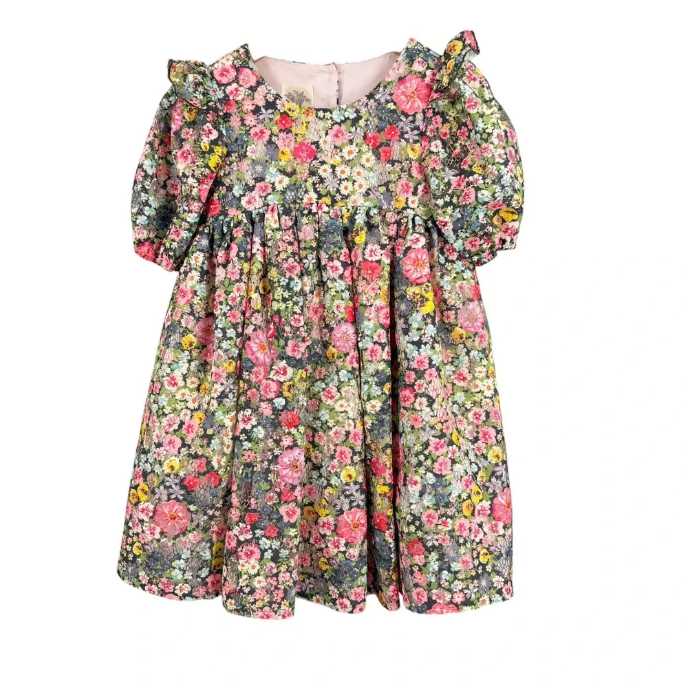 Laura Ashley Floral Lace Dress Size 5 Ruffle Tulle Overlay Party Dress Up